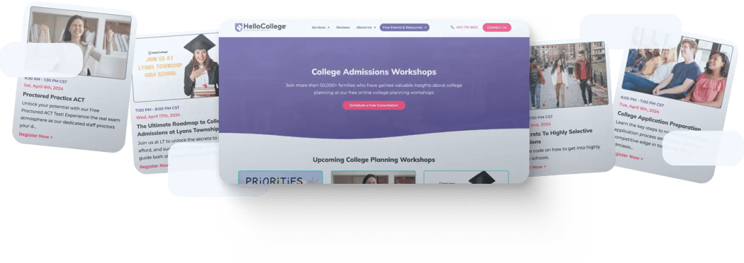 HelloCollege website screenshots