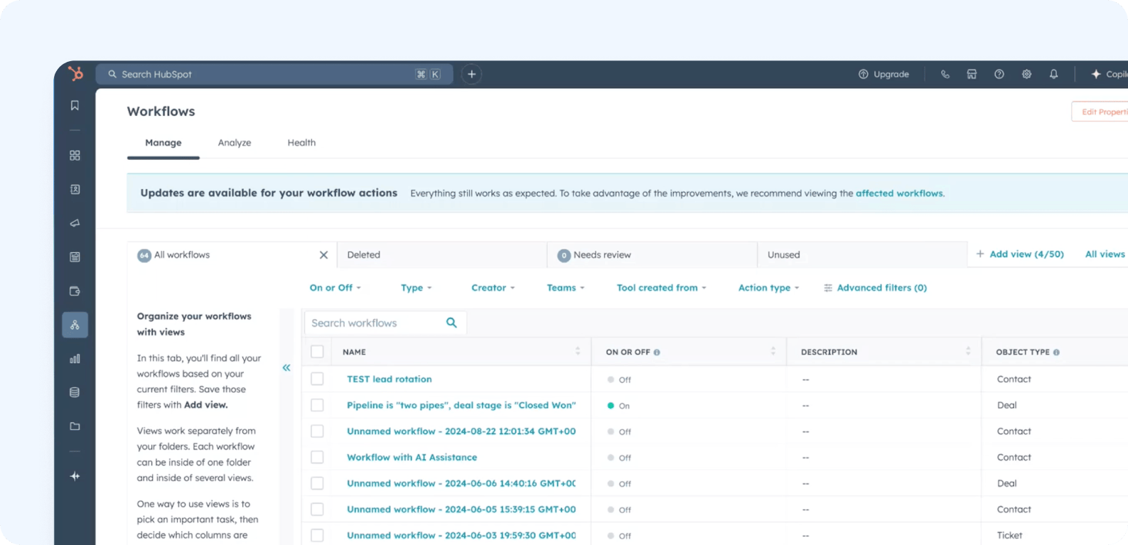 Workflow overview in HubSpot, illustrating how to manage email frequency for a specific audience segment